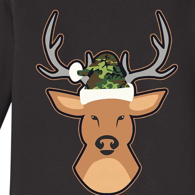 Deer Santa Hat Design Camo Christmas Baby Long Sleeve Bodysuit