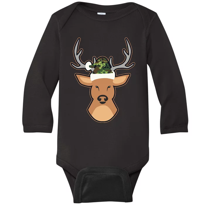 Deer Santa Hat Design Camo Christmas Baby Long Sleeve Bodysuit