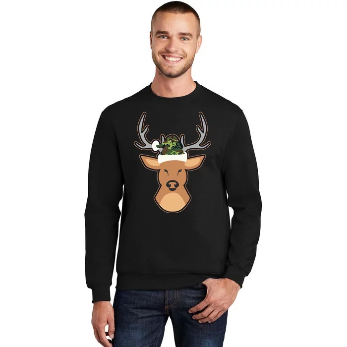 Deer Santa Hat Design Camo Christmas Tall Sweatshirt