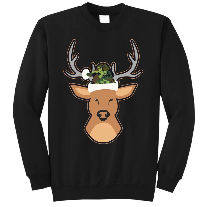 Deer Santa Hat Design Camo Christmas Tall Sweatshirt