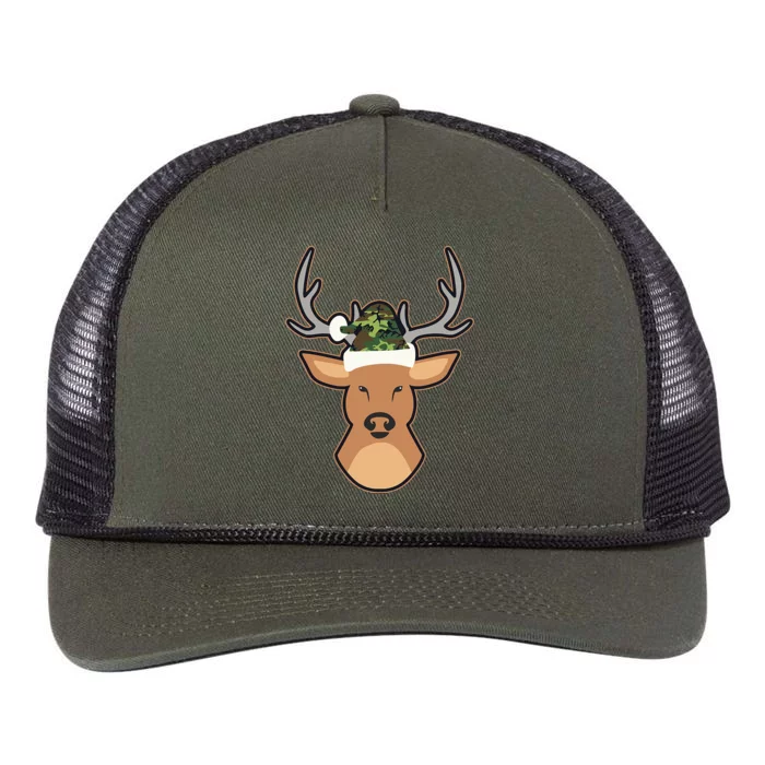 Deer Santa Hat Design Camo Christmas Retro Rope Trucker Hat Cap