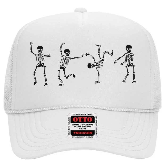 Dancing Skeleton Halloween Party High Crown Mesh Trucker Hat