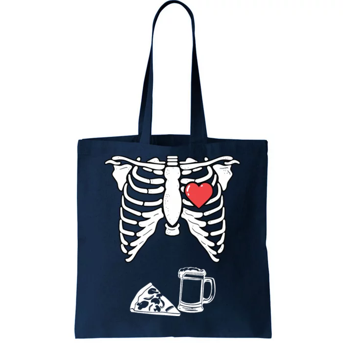 Dad Skeleton Halloween Beer Pizza Funny Pregnancy Couple Tote Bag