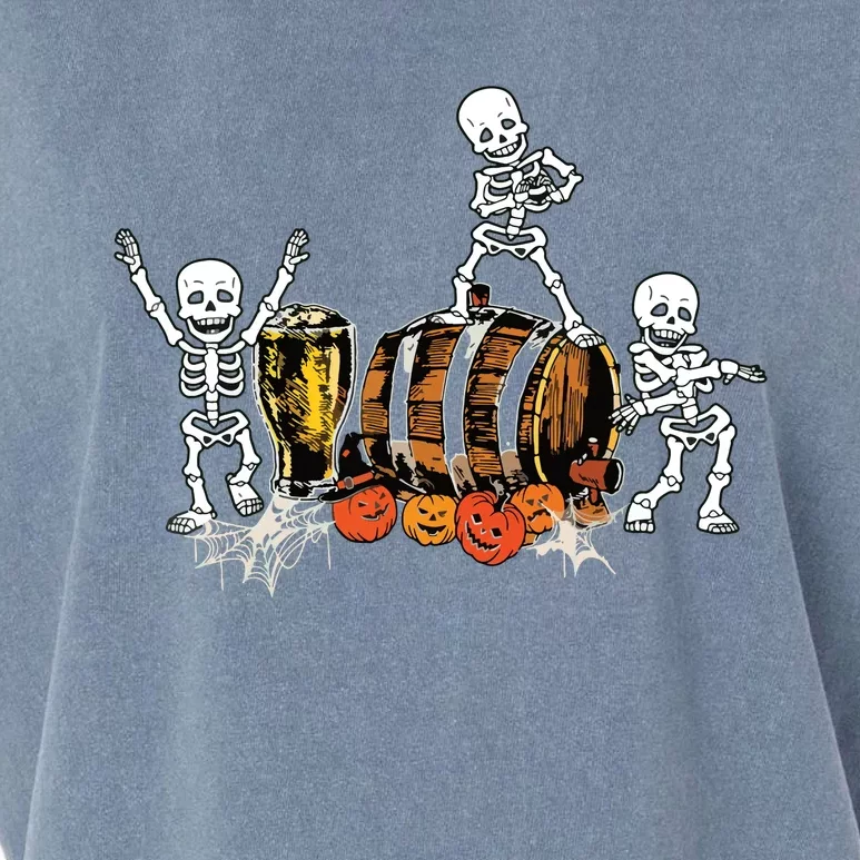 Dancing Skeletons Halloween Party Funny Beer Drinking Garment-Dyed Women's Muscle Tee