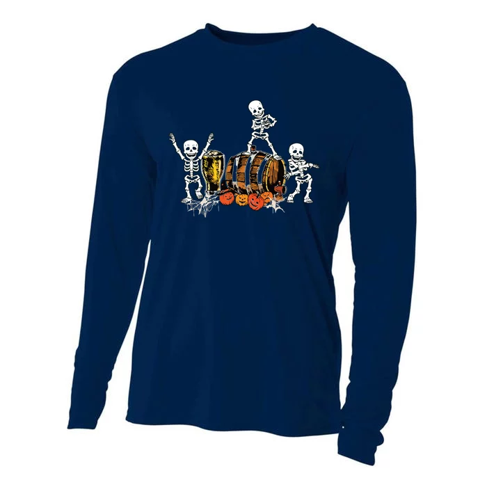 Dancing Skeletons Halloween Party Funny Beer Drinking Cooling Performance Long Sleeve Crew