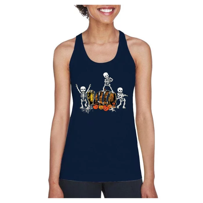 Dancing Skeletons Halloween Party Funny Beer Drinking Women's Racerback Tank