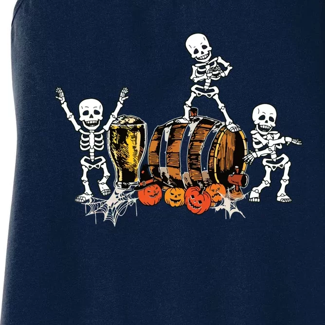 Dancing Skeletons Halloween Party Funny Beer Drinking Women's Racerback Tank