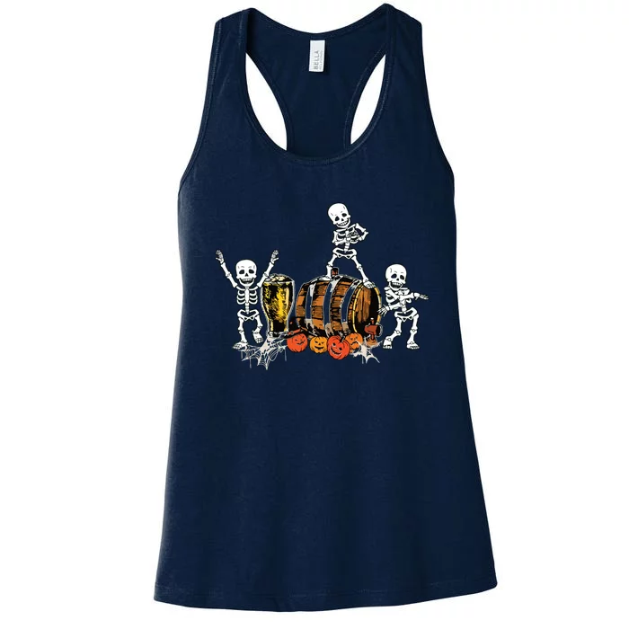 Dancing Skeletons Halloween Party Funny Beer Drinking Women's Racerback Tank