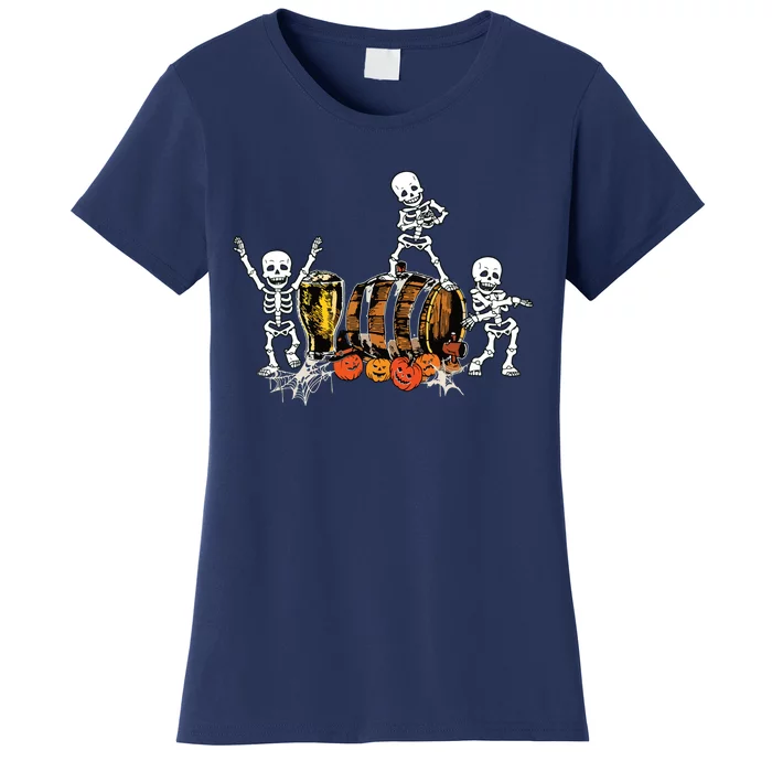 Dancing Skeletons Halloween Party Funny Beer Drinking Women's T-Shirt