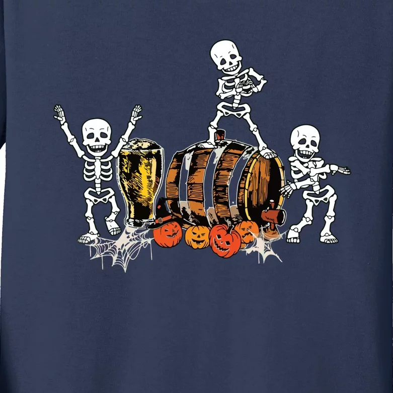 Dancing Skeletons Halloween Party Funny Beer Drinking Kids Long Sleeve Shirt