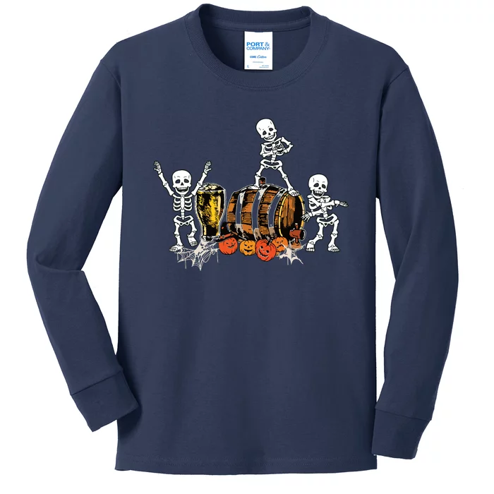 Dancing Skeletons Halloween Party Funny Beer Drinking Kids Long Sleeve Shirt