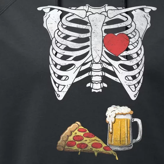 Dad Skeleton Halloween Beer Pizza Funny Pregnancy Couple Performance Fleece Hoodie