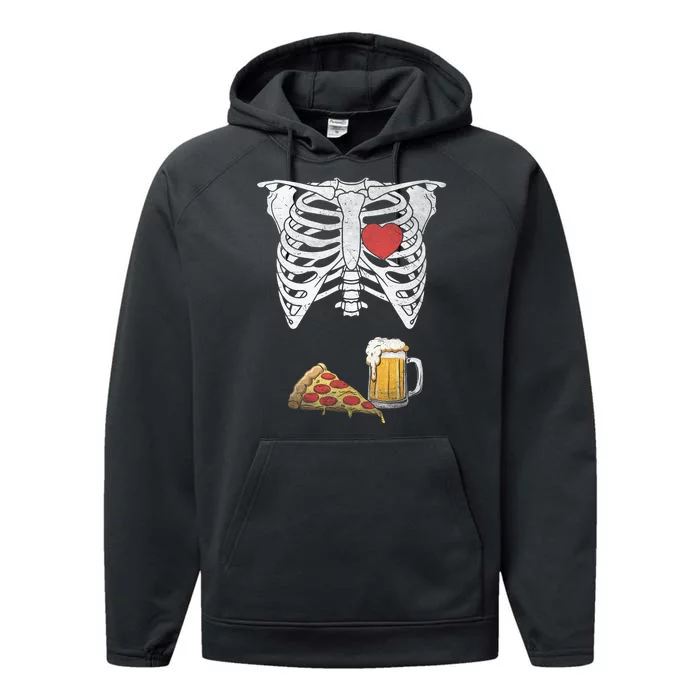 Dad Skeleton Halloween Beer Pizza Funny Pregnancy Couple Performance Fleece Hoodie