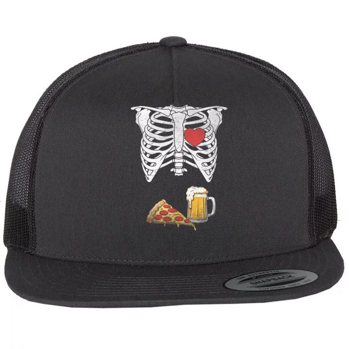 Dad Skeleton Halloween Beer Pizza Funny Pregnancy Couple Flat Bill Trucker Hat