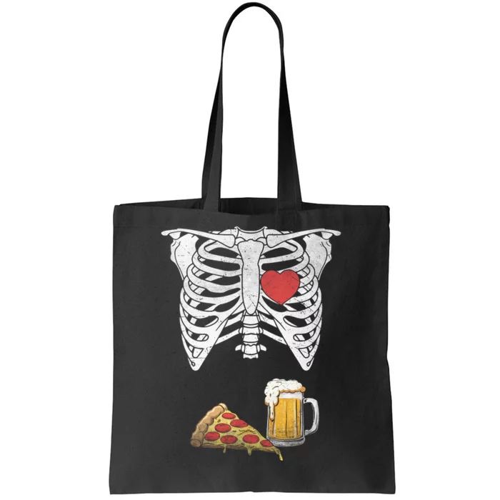 Dad Skeleton Halloween Beer Pizza Funny Pregnancy Couple Tote Bag