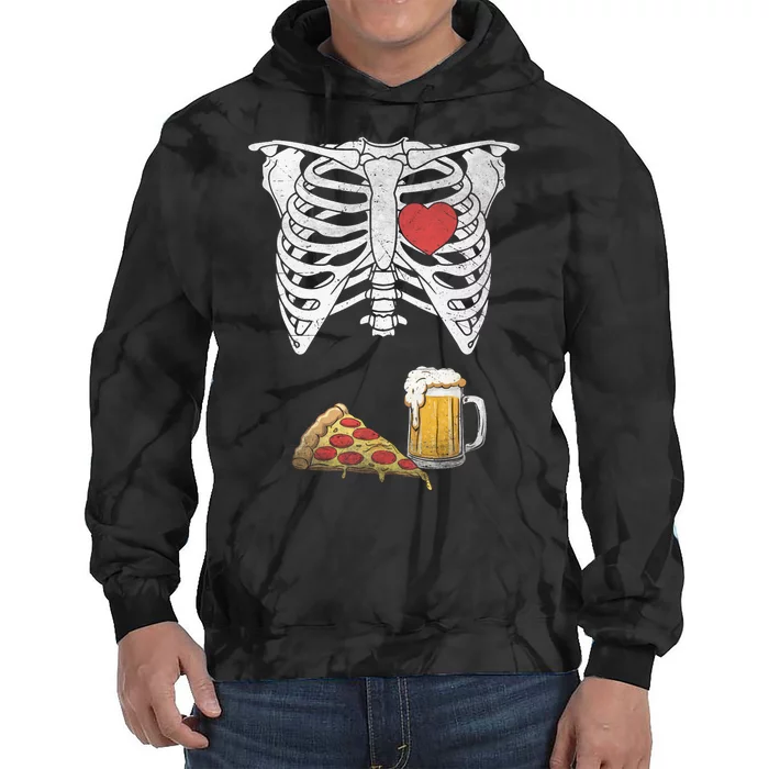 Dad Skeleton Halloween Beer Pizza Funny Pregnancy Couple Tie Dye Hoodie