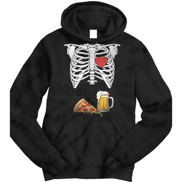 Dad Skeleton Halloween Beer Pizza Funny Pregnancy Couple Tie Dye Hoodie