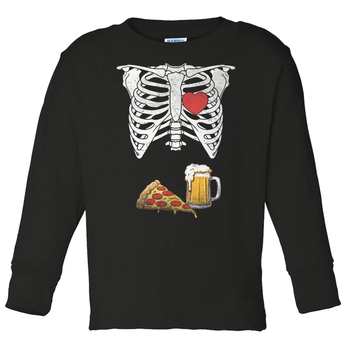 Dad Skeleton Halloween Beer Pizza Funny Pregnancy Couple Toddler Long Sleeve Shirt