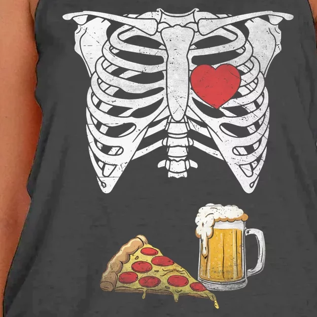 Dad Skeleton Halloween Beer Pizza Funny Pregnancy Couple Women's Knotted Racerback Tank