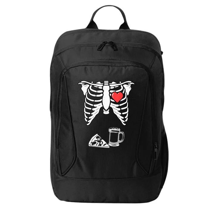 Dad Skeleton Halloween Beer Pizza Funny Pregnancy Couple City Backpack