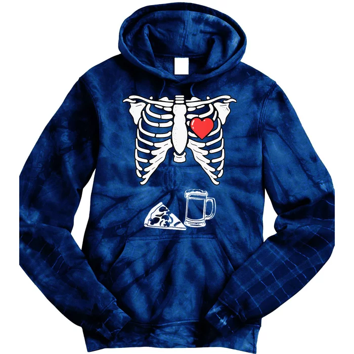 Dad Skeleton Halloween Beer Pizza Funny Pregnancy Couple Tie Dye Hoodie