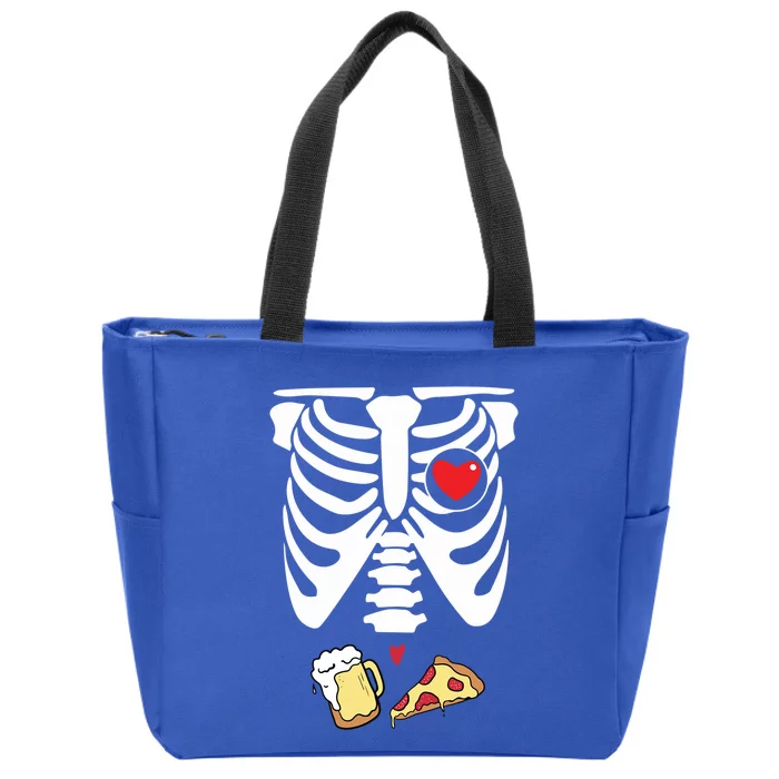 Dad Skeleton Halloween Beer Pizza Funny Pregnancy Couple Gift Zip Tote Bag