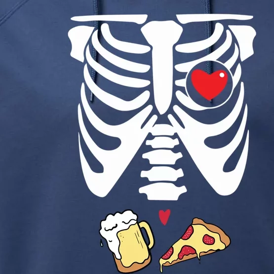 Dad Skeleton Halloween Beer Pizza Funny Pregnancy Couple Gift Performance Fleece Hoodie