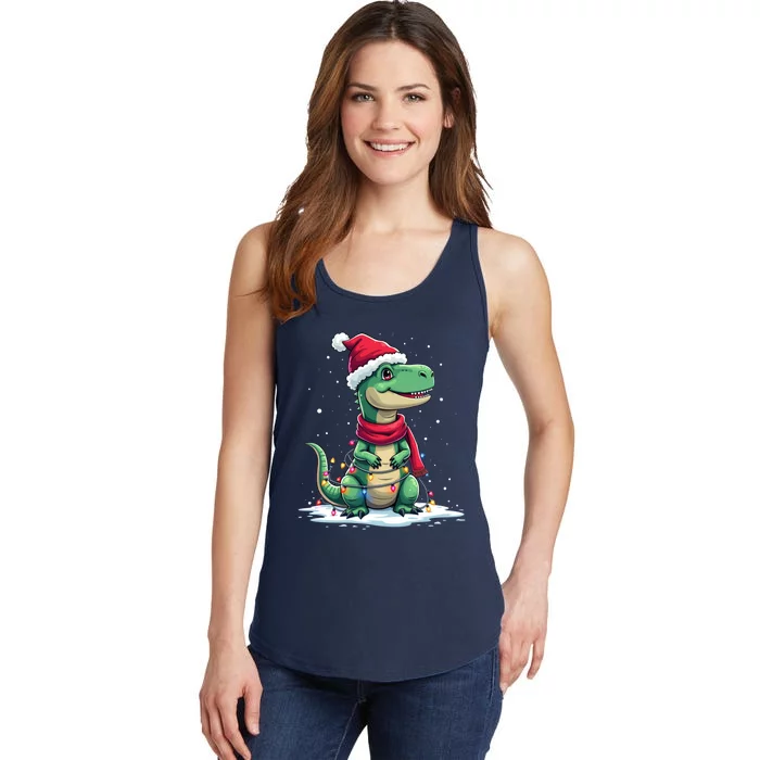 Dinosaur Santa Hat Christmas Tree Lights T Rex Xmas Gift Ladies Essential Tank