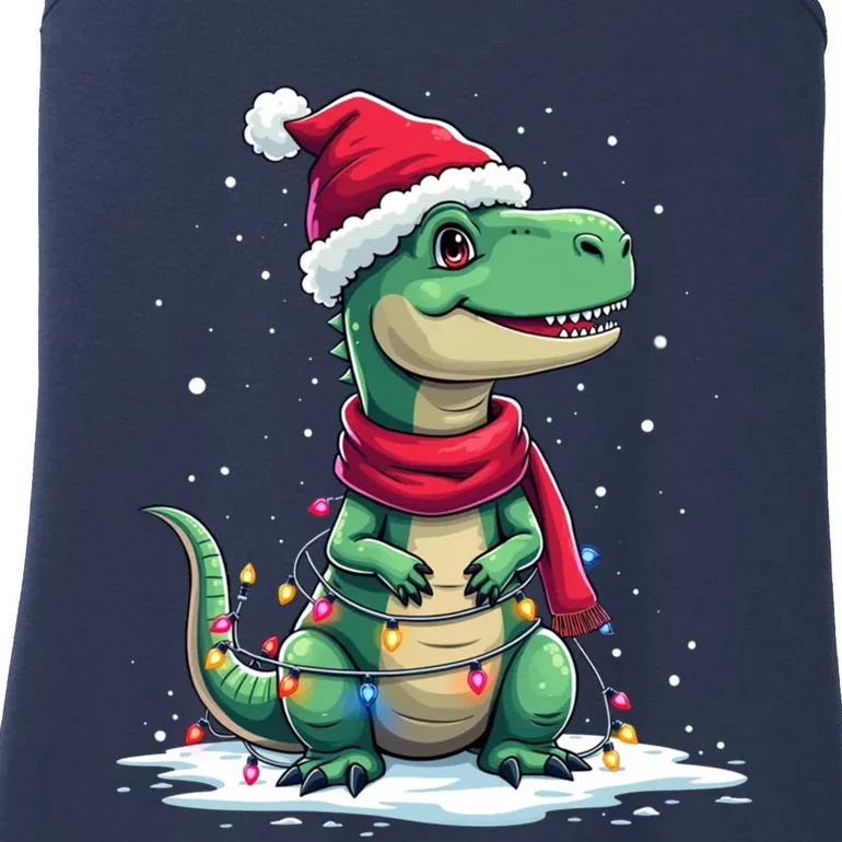 Dinosaur Santa Hat Christmas Tree Lights T Rex Xmas Gift Ladies Essential Tank