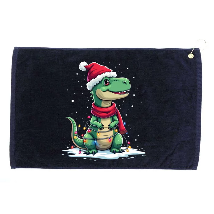 Dinosaur Santa Hat Christmas Tree Lights T Rex Xmas Gift Grommeted Golf Towel