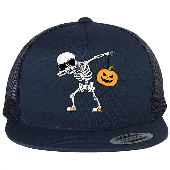 Dabbing Skeleton Halloween Pumpkin Dab Dancing Skeletons Gift Flat Bill Trucker Hat