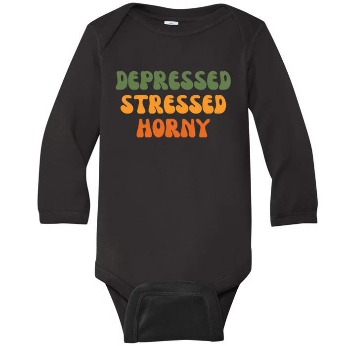 Depressed Stressed Horny Baby Long Sleeve Bodysuit