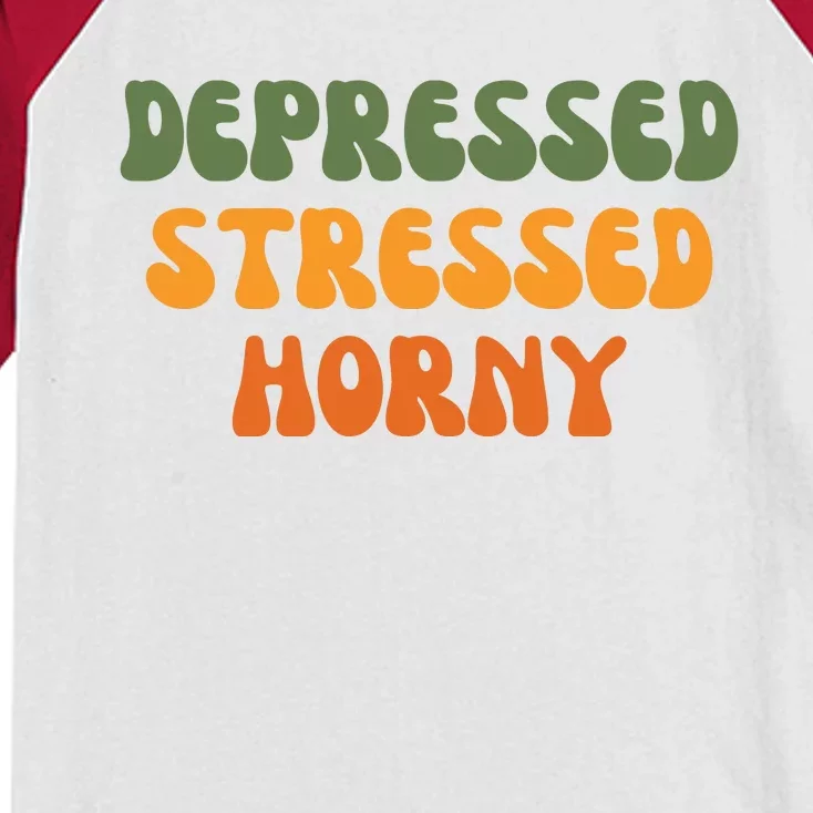 Depressed Stressed Horny Kids Colorblock Raglan Jersey