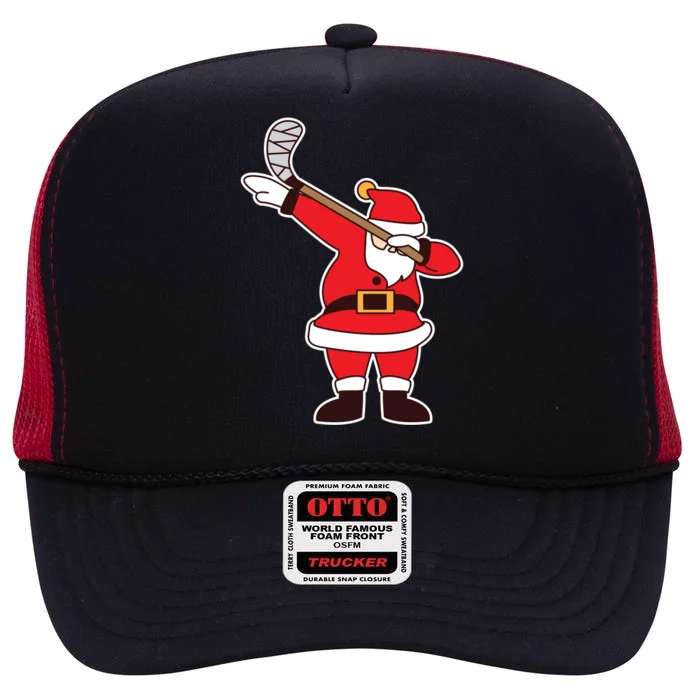 Dabbing Santa Hockey Christmas Dab Goalie Hockey Player Gift High Crown Mesh Trucker Hat