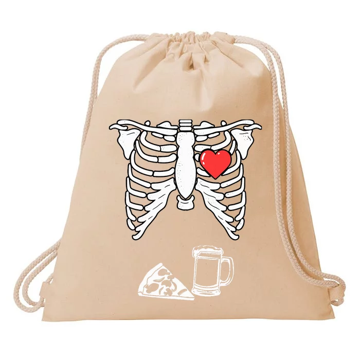 Dad Skeleton Halloween Beer Pizza Pregnancy Couple Drawstring Bag