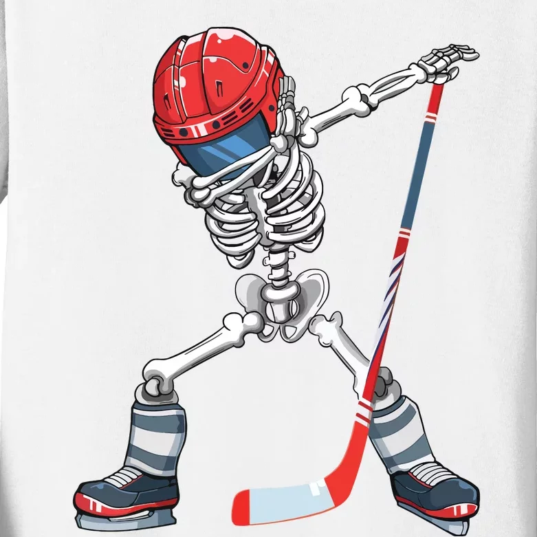 Dabbing Skeleton Hockey Halloween Costume Gift Boy Kids Long Sleeve Shirt