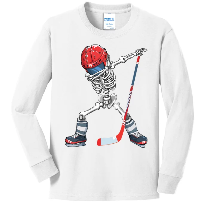 Dabbing Skeleton Hockey Halloween Costume Gift Boy Kids Long Sleeve Shirt