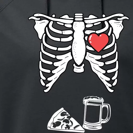 Dad Skeleton Halloween Beer Pizza Funny Pregnancy Couple Performance Fleece Hoodie