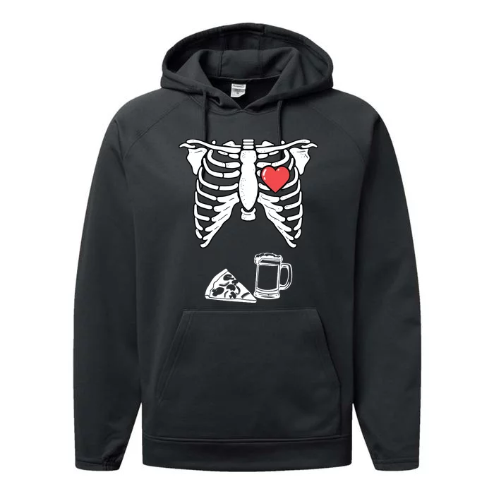 Dad Skeleton Halloween Beer Pizza Funny Pregnancy Couple Performance Fleece Hoodie