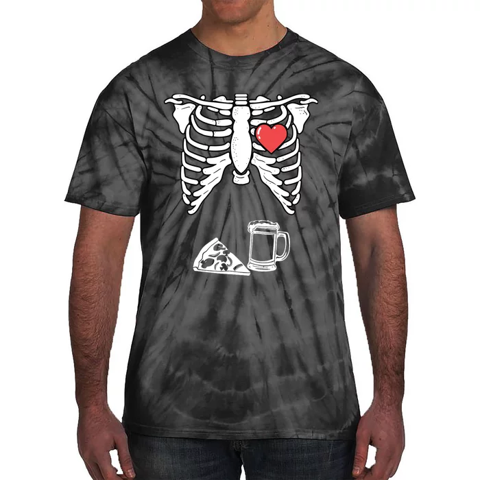 Dad Skeleton Halloween Beer Pizza Funny Pregnancy Couple Tie-Dye T-Shirt