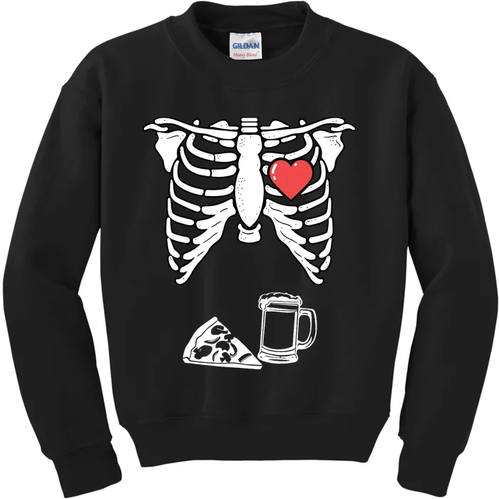 Dad Skeleton Halloween Beer Pizza Funny Pregnancy Couple Kids Sweatshirt