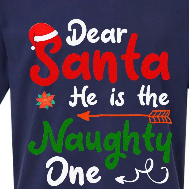 Dear Santa He Is The Naughty One Matching Couples Christmas Sueded Cloud Jersey T-Shirt