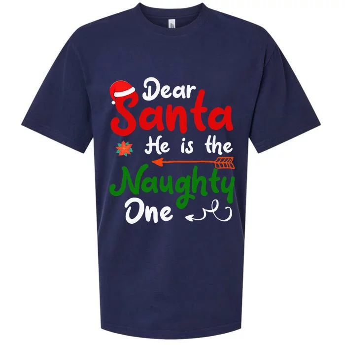 Dear Santa He Is The Naughty One Matching Couples Christmas Sueded Cloud Jersey T-Shirt