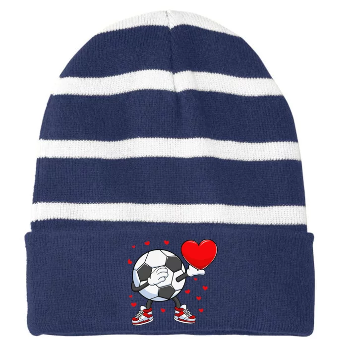 Dabbing Soccer Heart Valentine's Day Football Player Gift Striped Beanie with Solid Band