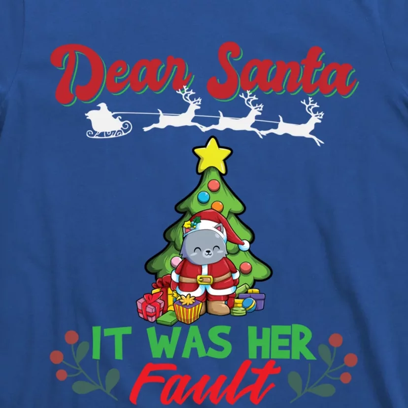 Dear Santa It Was Her Fault Siblings Matching Xmas Funny Gift T-Shirt