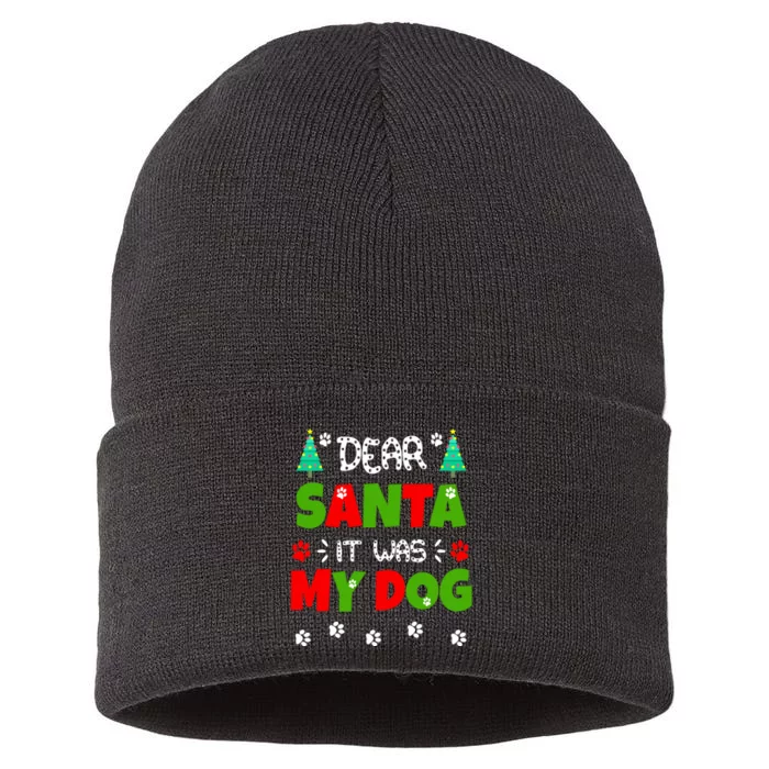 Dear Santa It Was My Dog Funny Naughty Xmas Sustainable Knit Beanie