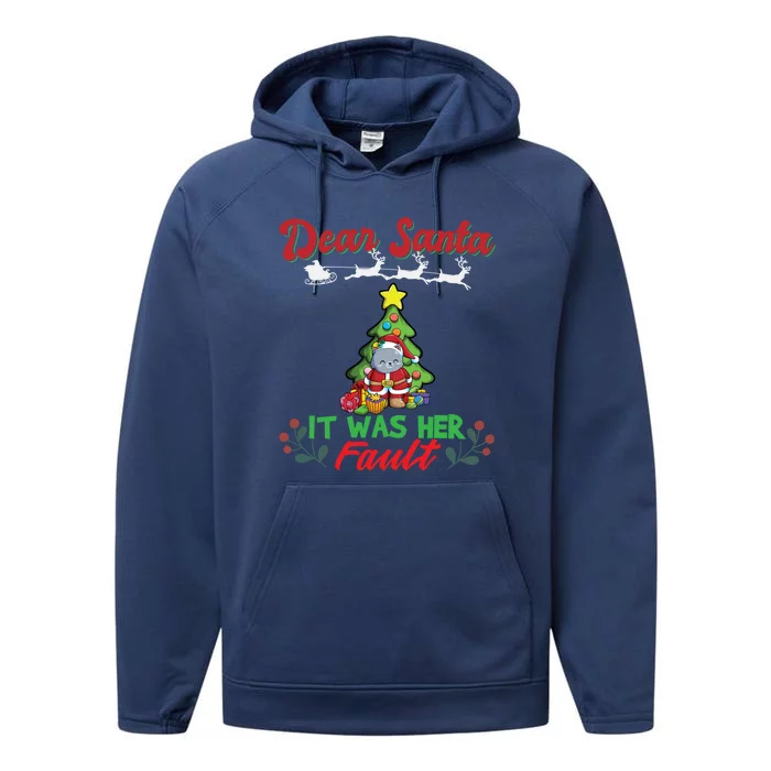 Dear Santa It Was Her Fault Siblings Matching Xmas Gift Performance Fleece Hoodie