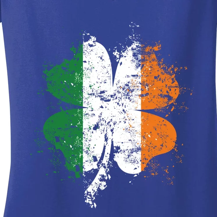 Distressed Shamrock Irish Flag St Patrick's Day Ireland Cute Gift Women's V-Neck T-Shirt