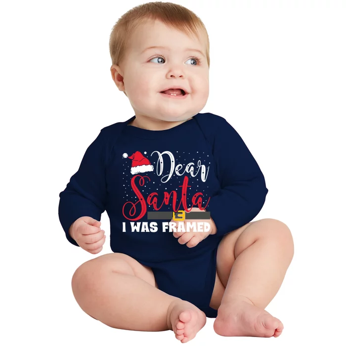 Dear Santa I Was Framed Funny Christmas Stocking Stuffer Gift Baby Long Sleeve Bodysuit