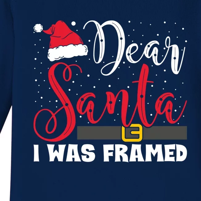 Dear Santa I Was Framed Funny Christmas Stocking Stuffer Gift Baby Long Sleeve Bodysuit